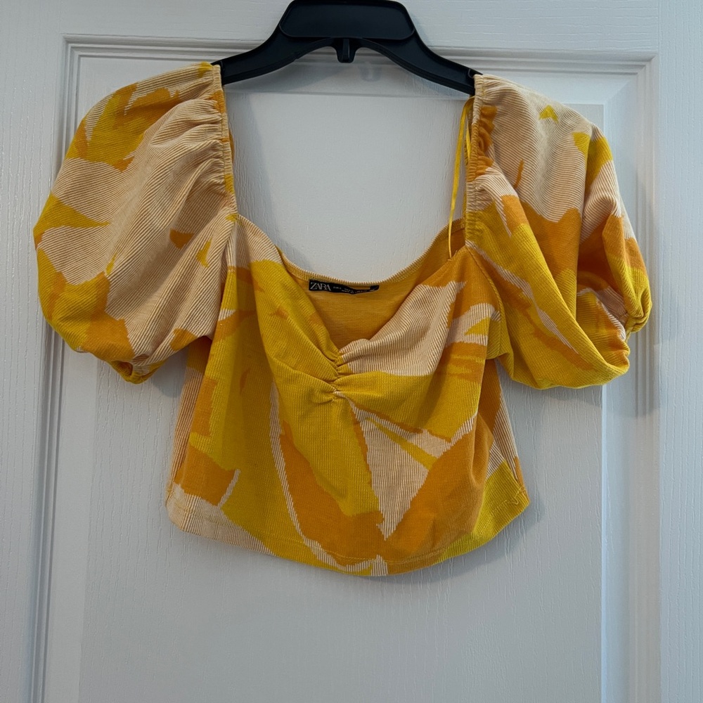 Zara Yellow and Cream Women's Top